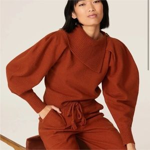 Ulla Johnson puff sleeve rust colored sweater